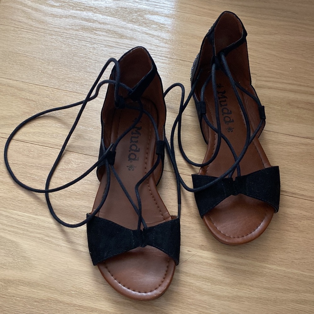 Crisscross lace up ankle tie Gladiator Bedazzled Back Slippers